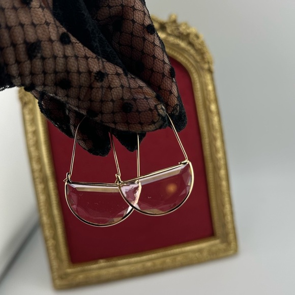 Anthropologie Crescent Elegant Gold Green Hoop Earrings - Picture 7 of 7